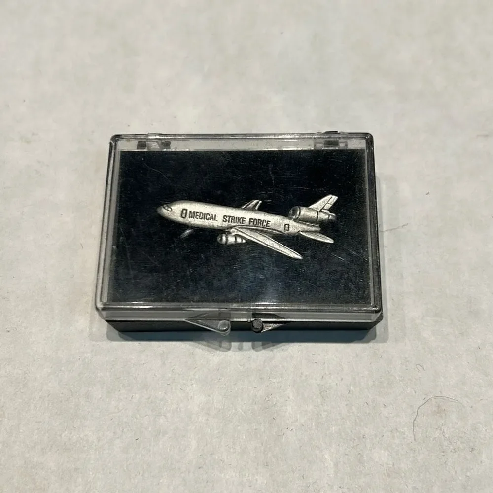 Vtg Airplane Medical Strike Force Lapel Pin DC-10 Silver Tone Jet Clutch Back